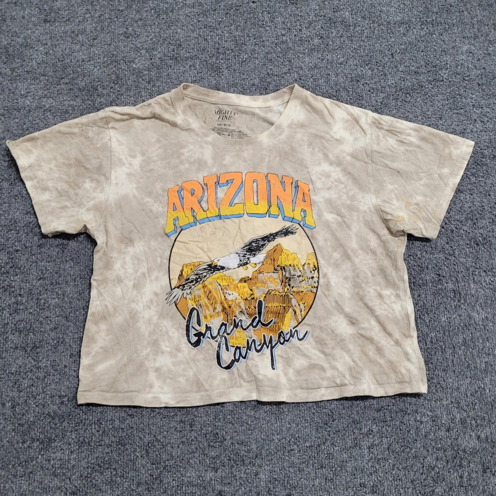 Mighty Fine T-Shirt Womens Size L Tan Tie Dye Grand Canyon Eagle Crop Top